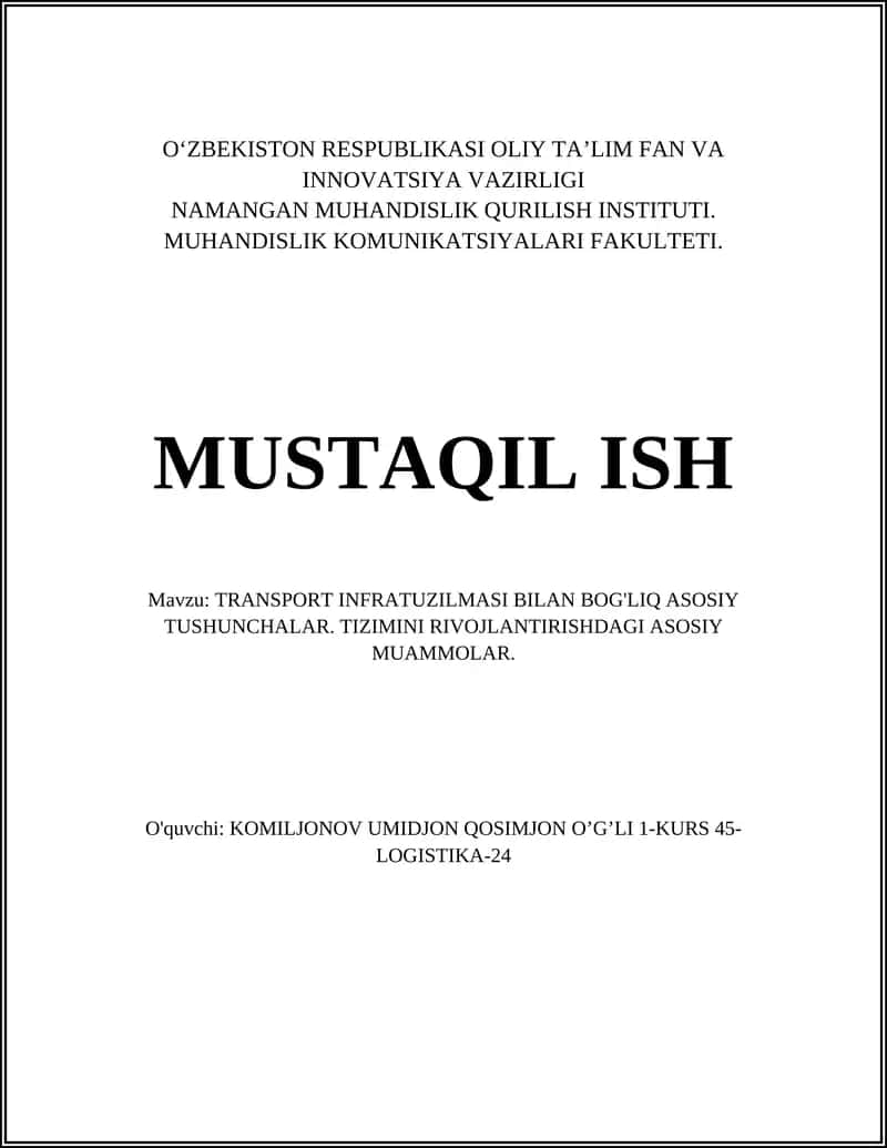 Avtomobil yo'llari infratuzilmasi 1