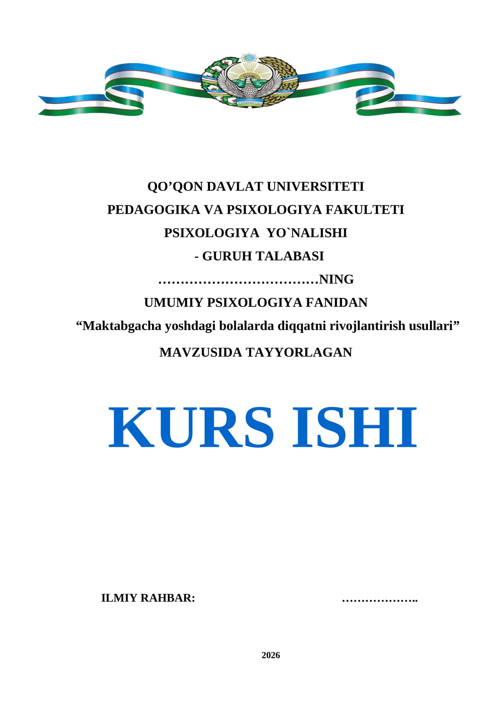 “Maktabgacha yoshdagi bolalarda diqqatni rivojlantirish usullari” KURS ISHI 1