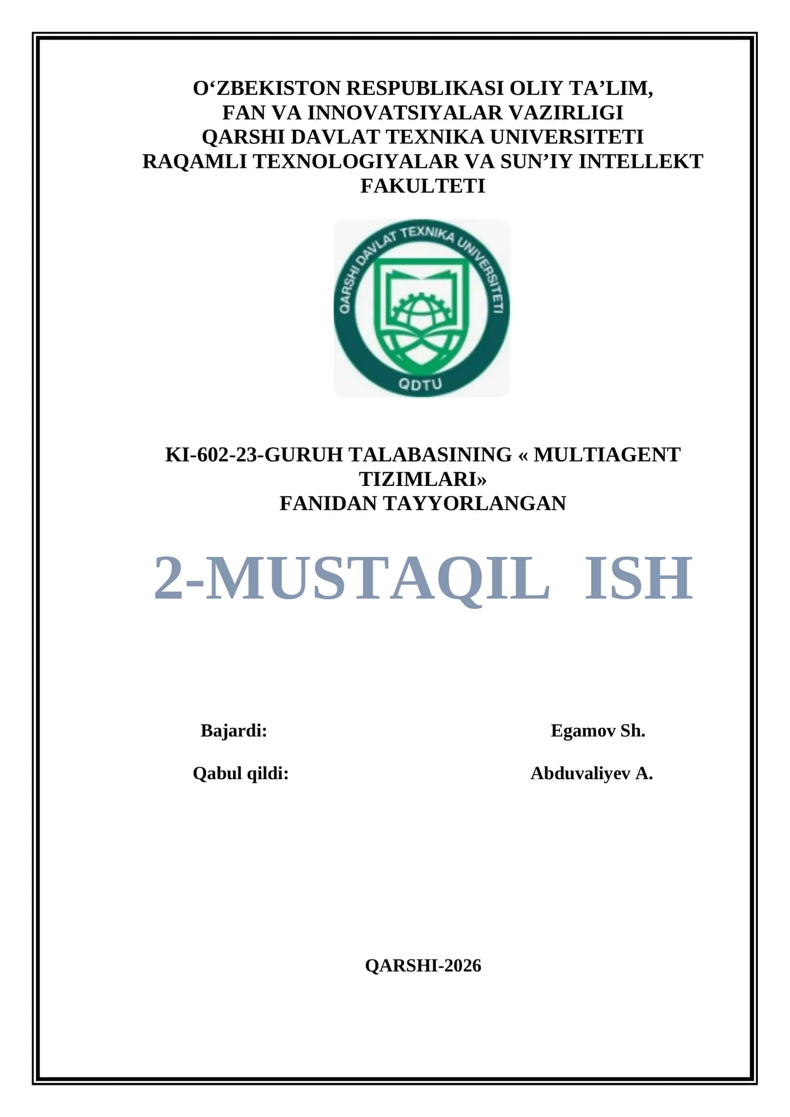 Multiagent tizimlarni xavfsizligini ta’minlash bo‘yicha choralar 1