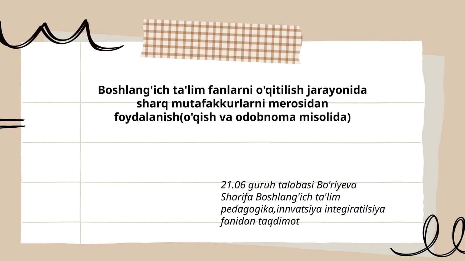 Boshlang'ich ta'lim fanlarni o'qitilish jarayonida sharq mutafakkurlarni merosidan foydalanish(o'qish va odobnoma misolida) 1