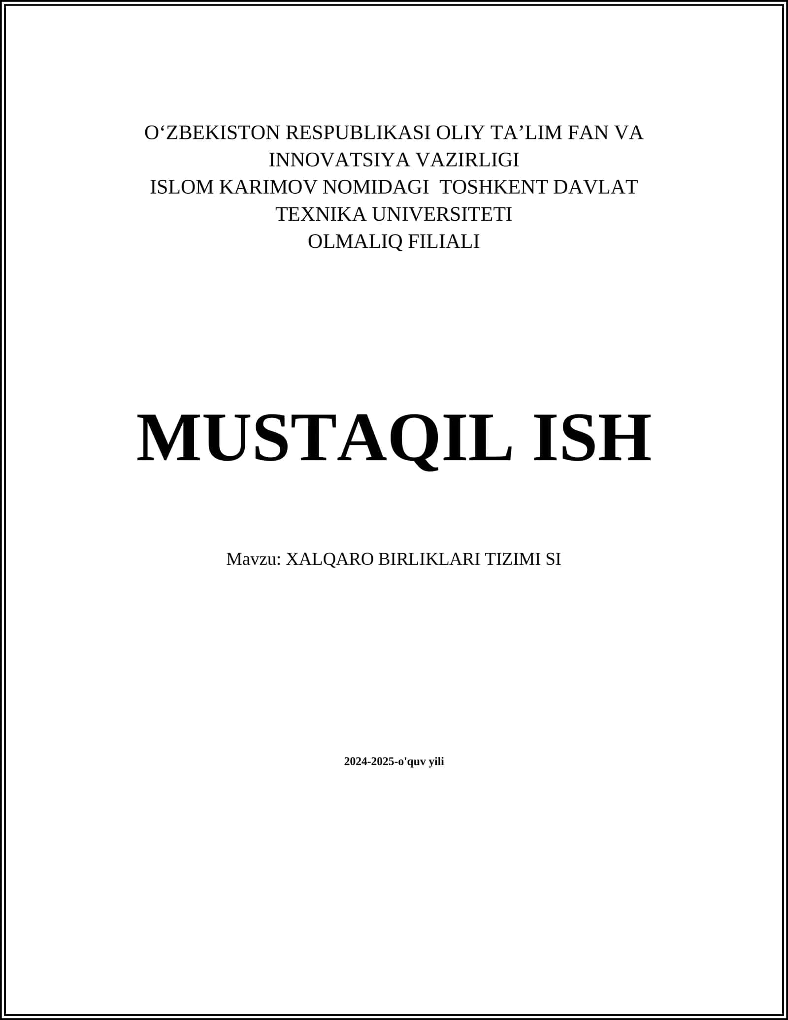 XALQARO BIRLIKLARI TIZIMI SI 1