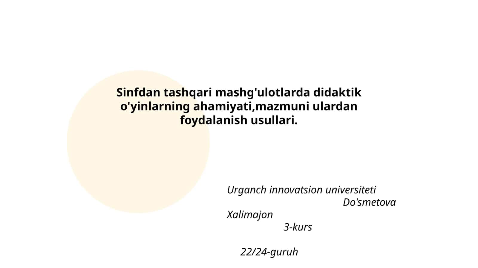 Sinfdan tashqari mashg'ulotlarda didaktik o'yinlarning ahamiyati,mazmuni ulardan foydalanish usullari 1