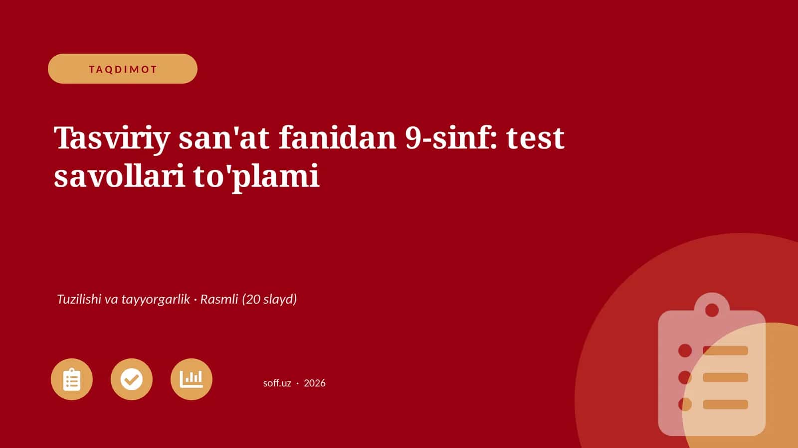 Tasviriy san'at fanidan 9-sinf: test savollari to'plami 1