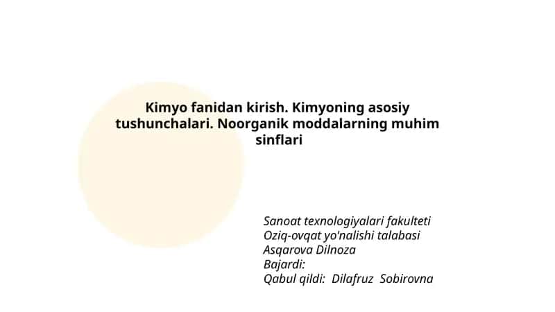 Kimyo fanidan kirish 1