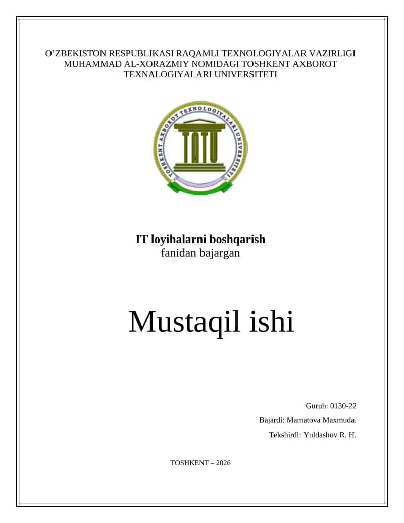 IT loyihalarni boshqarish 1