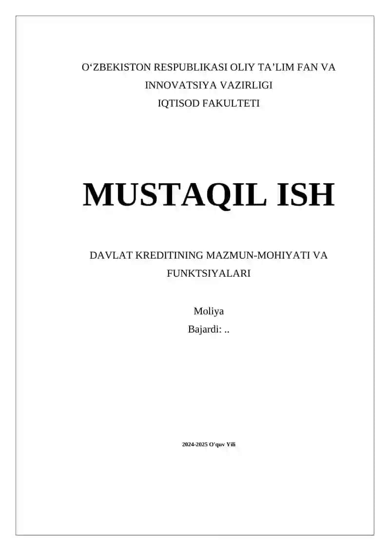 Davlat kreditlarining muhim jihatlari