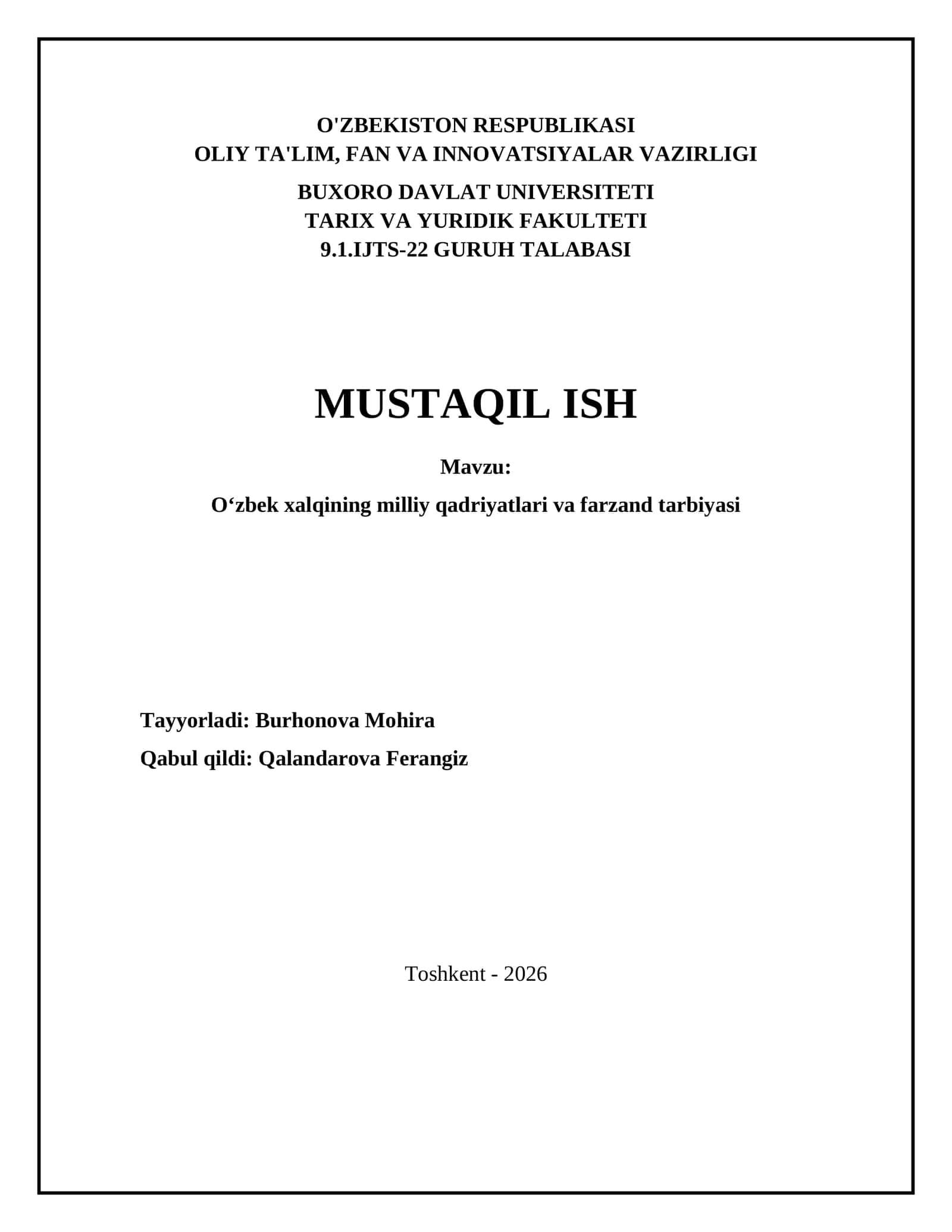 Oʻzbek xalqining milliy qadriyatlari va farzand tarbiyasi 1