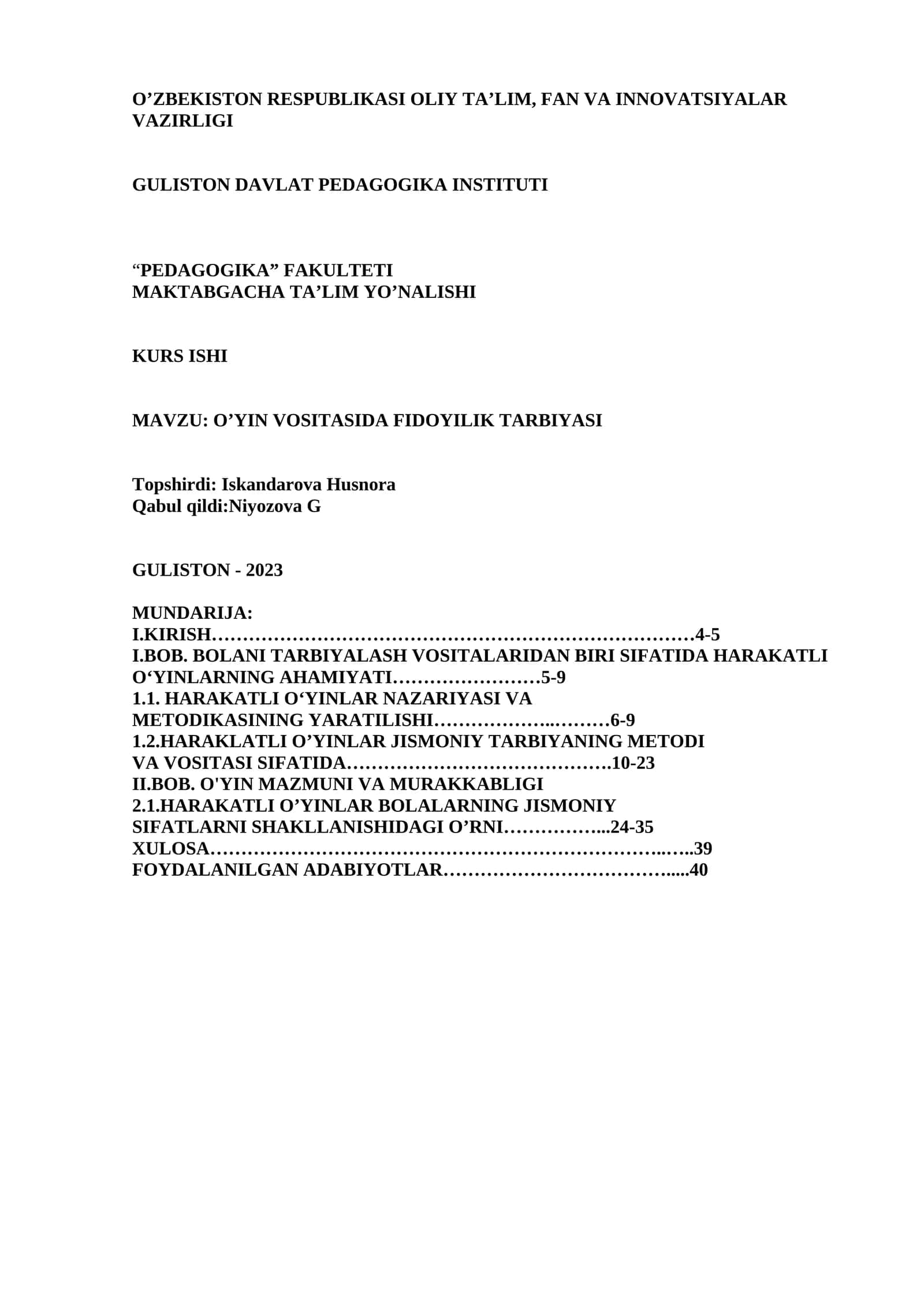 O’YIN VOSITASIDA FIDOYILIK TARBIYASI 1