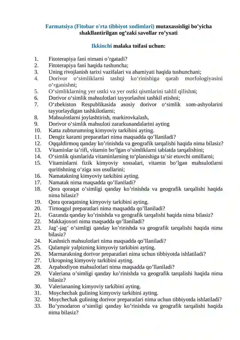 Fitobar o'rta tibbiyot xodimlari mutaxassisligi 1