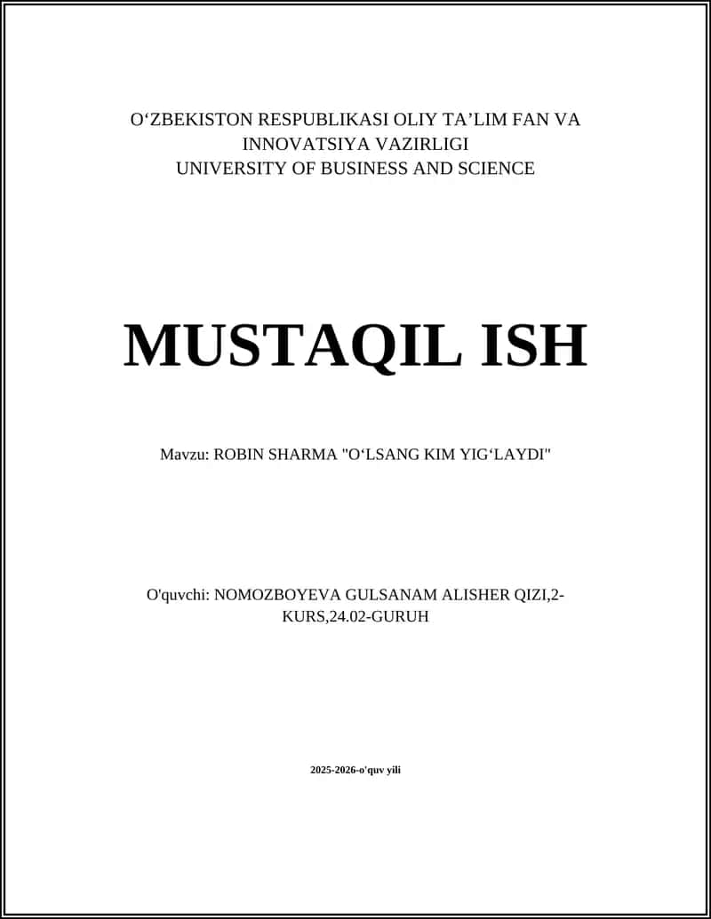 ROBIN SHARMA "OʻLSANG KIM YIGʻLAYDI" 1