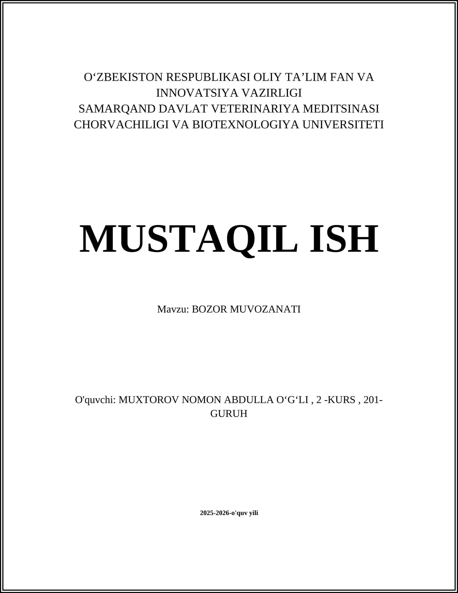 BOZOR MUVOZANATI 1