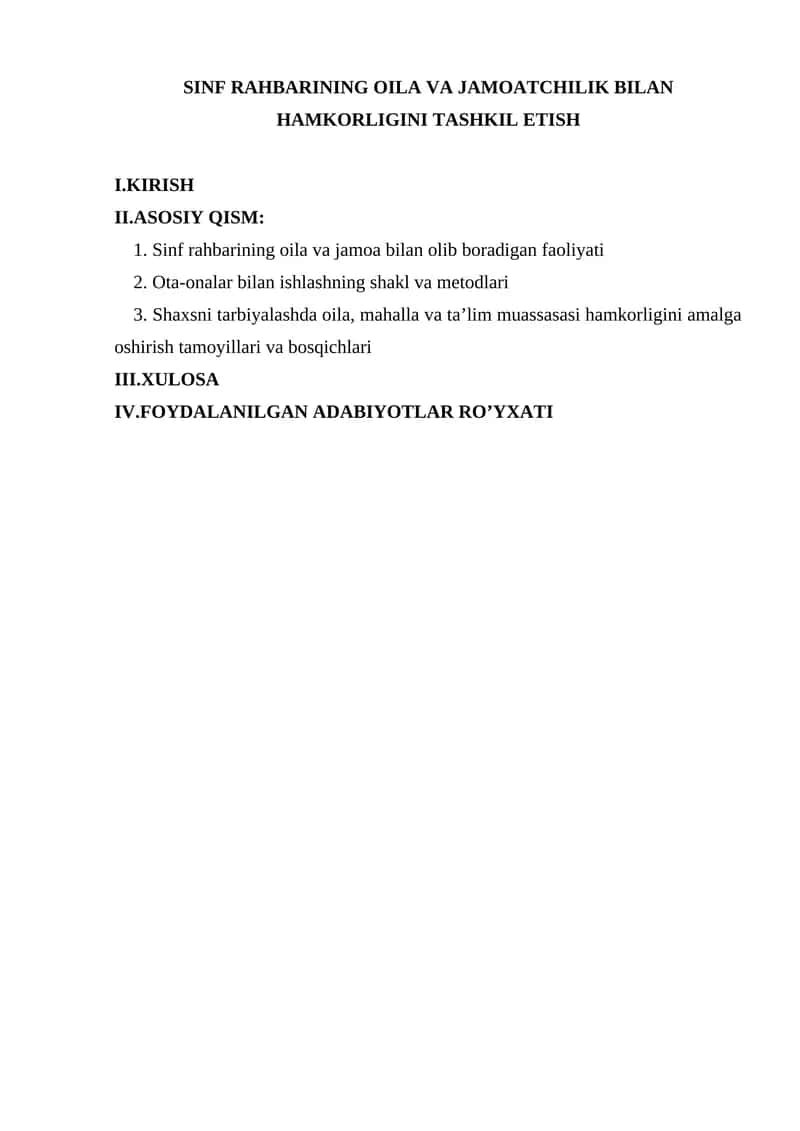 SINF RAHBARINING OILA VA JAMOATCHILIK BILAN HAMKORLIGINI TASHKIL ETISH 1