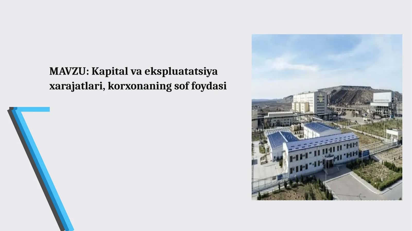 Kapital va ekspluatatsiya xarajatlari, korxonaning sof foydasi 1