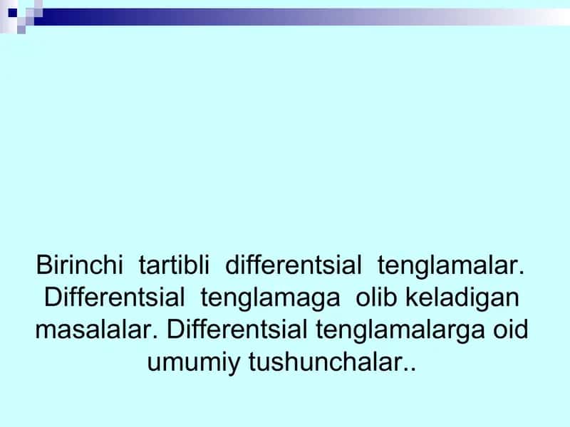 Differensial Tenglamalar tanığa kirish 1