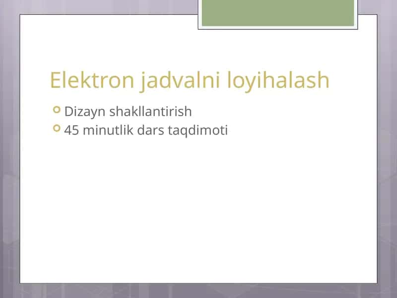Elektron jadvalni loyihalash 1