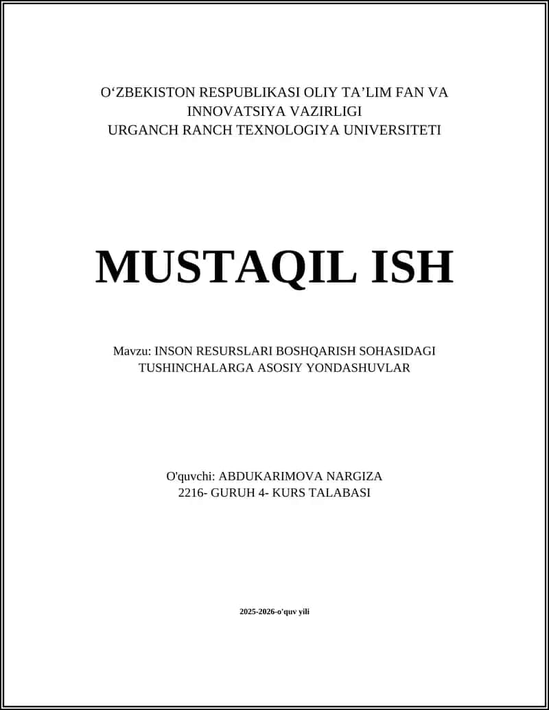 INSON RESURSLARI BOSHQARISH SOHASIDAGI TUSHINCHALARGA ASOSIY YONDASHUVLAR 1