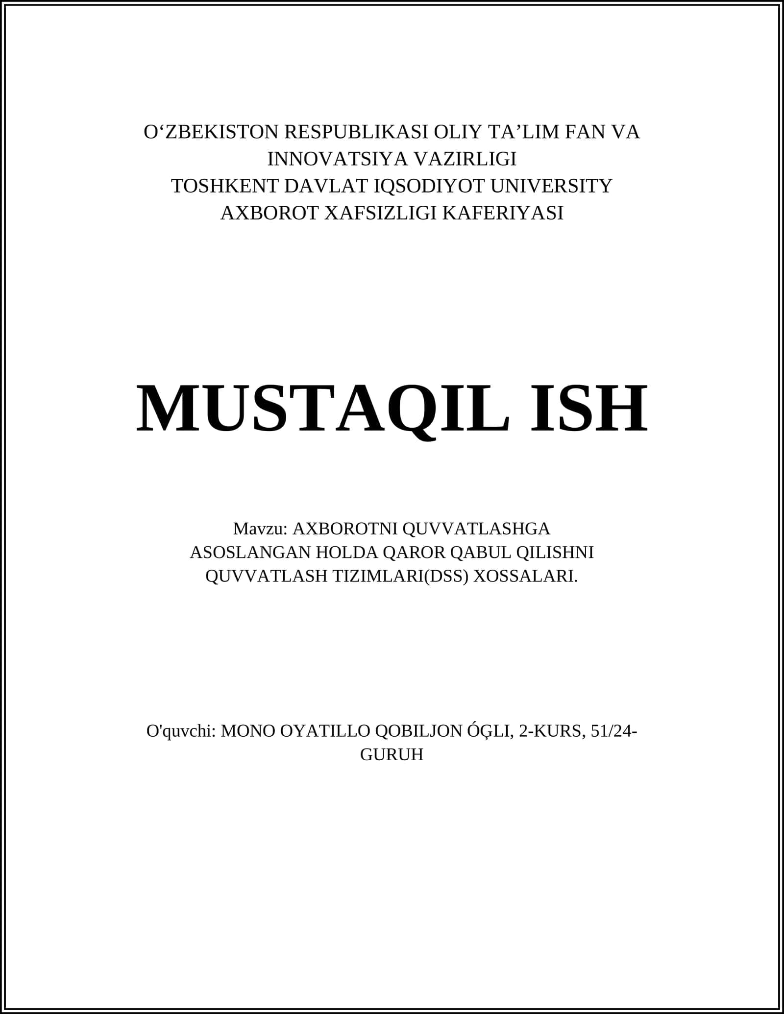 Qaror qabul qilish jarayonida axborot rolini o'rni 1
