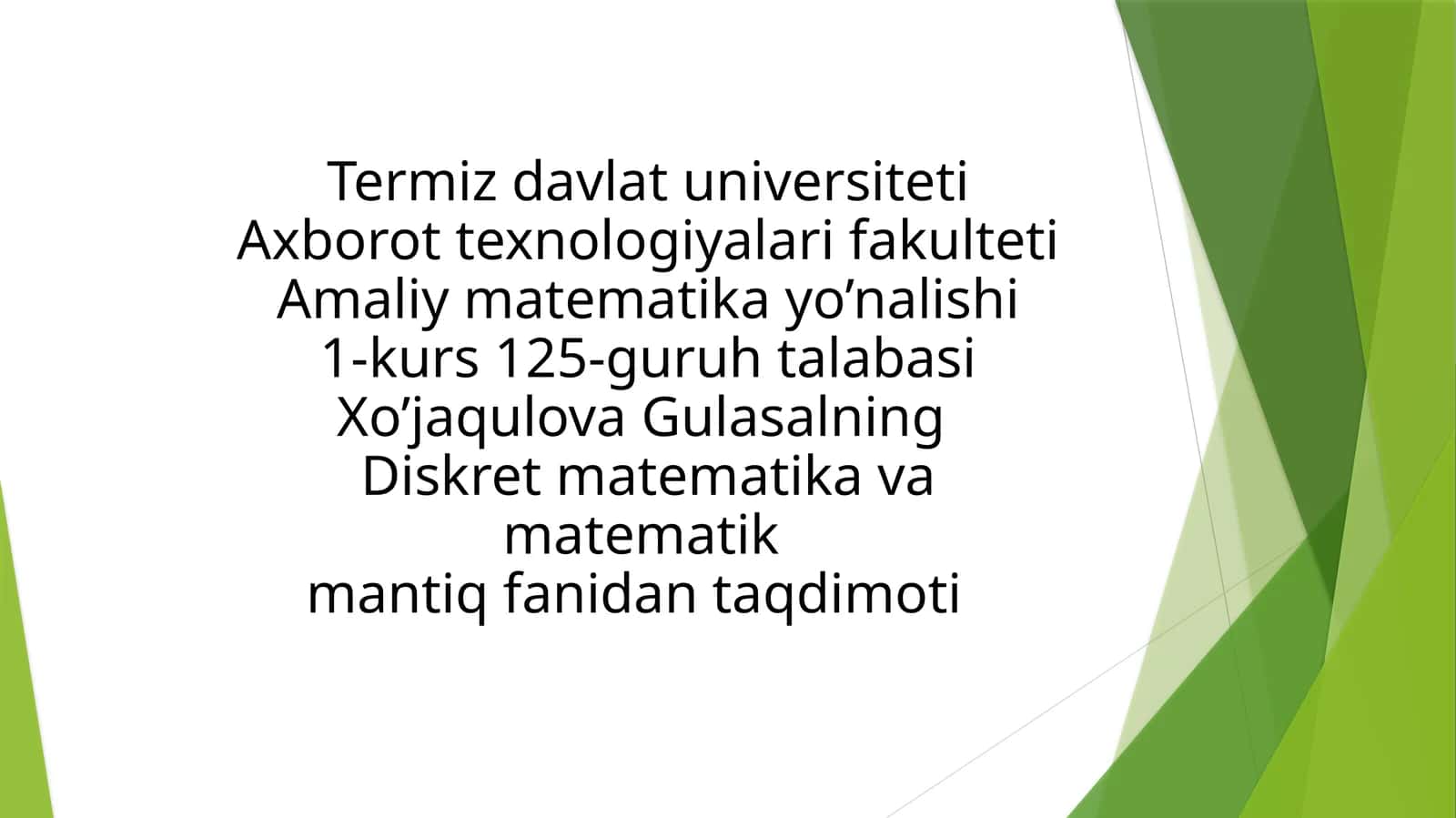 Diskret matematika va matematik mantiq fanida taqdimoti 1