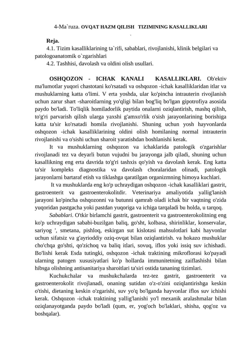OVQAT HAZM QILISH TIZIMINING KASALLIKLARI 1