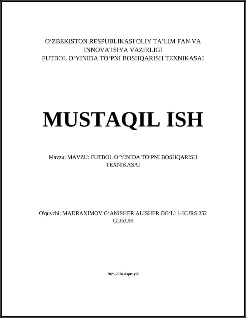 FUTBOL OʻYINIDA TOʻPNI BOSHQARISH TEXNIKASAI 1
