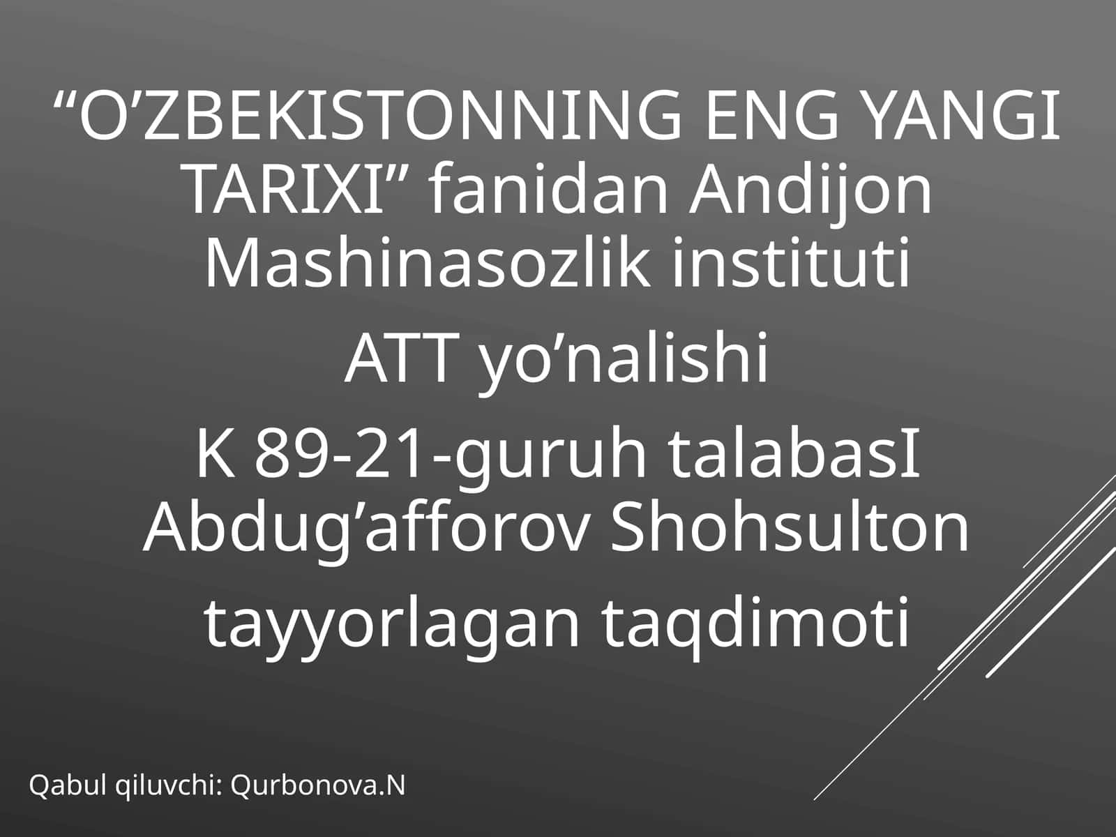 O’ZBEKISTONNING ENG YANGI TARIXI 1