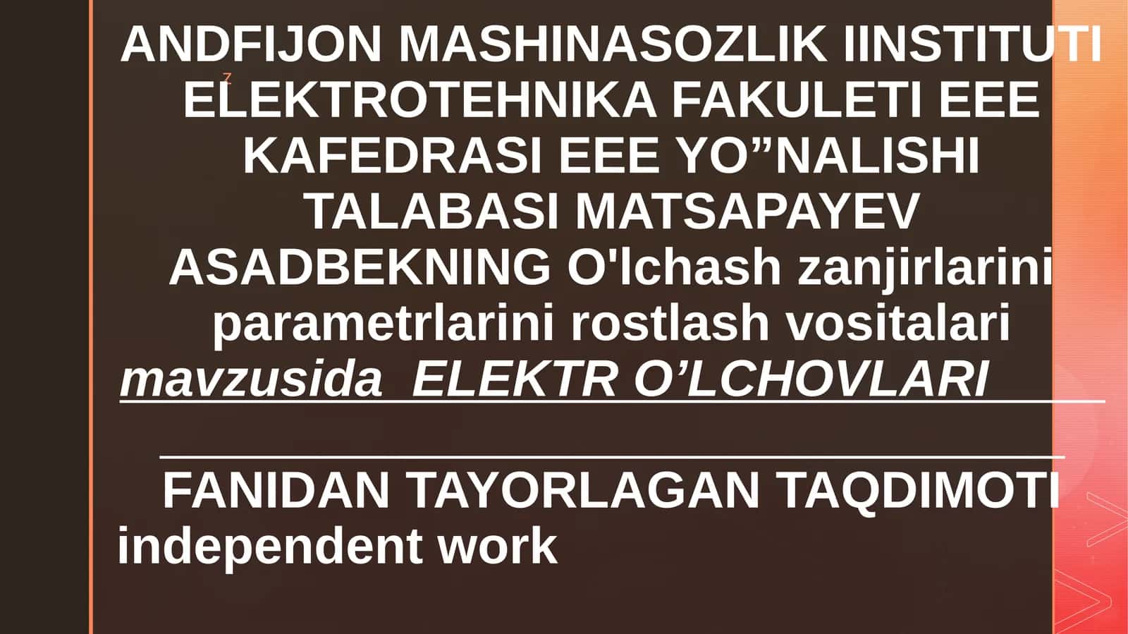 O'lchash va O'lchov Vositalari 1