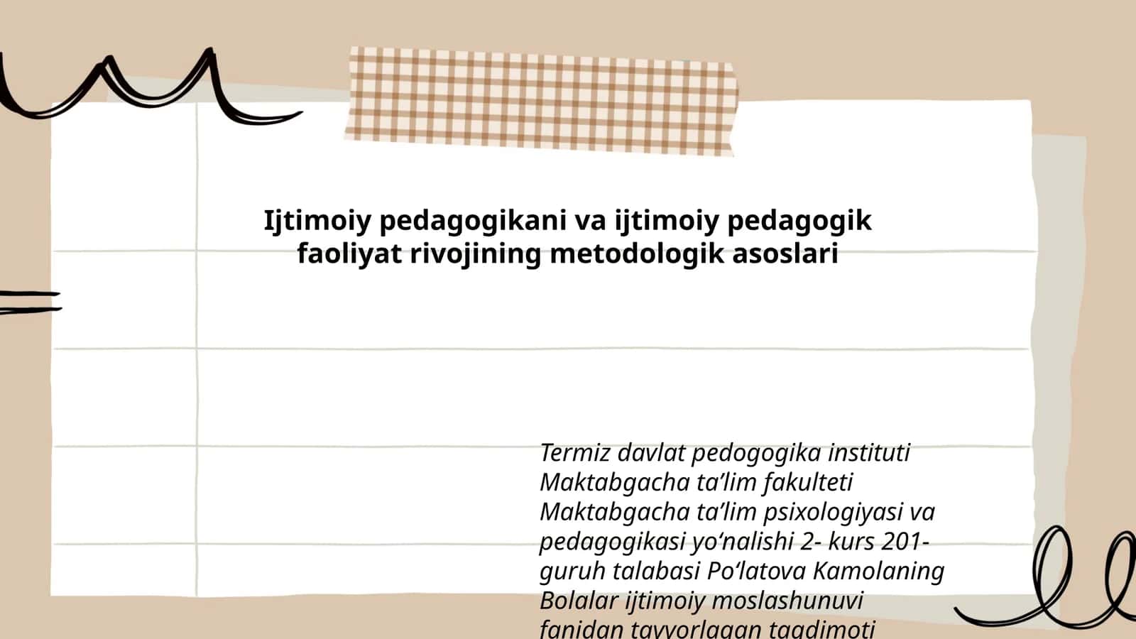 Bolalar ijtimoiy moslashunuvi fanidan tayyorlagan taqdimot 1