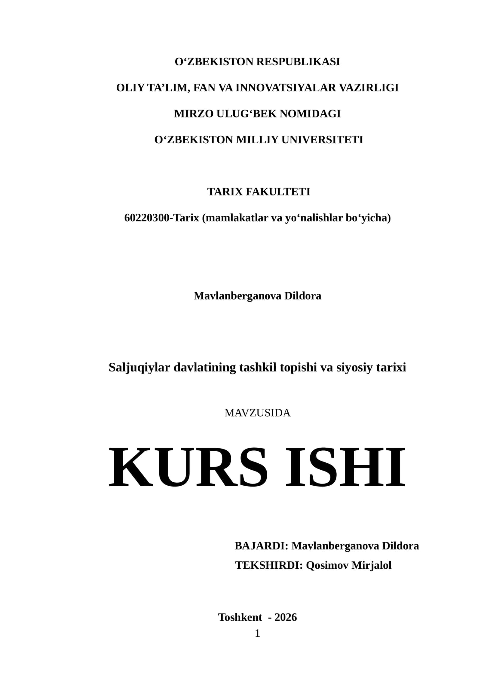 Saljuqiylar davlatining tashkil topishi va siyosiy tarixi 1