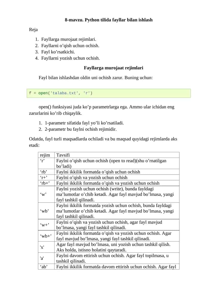 Python tilida fayllar bilan ishlash 1