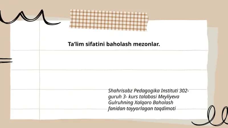 Xalqaro Baholash Fanidan Ta'lim Sifatini Baholash Mezonlar 1