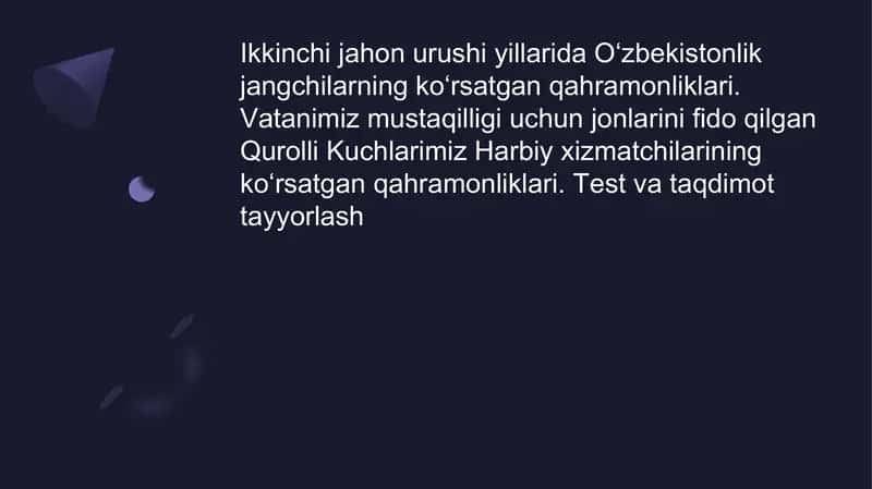 Ikkinchi jahon urushida O‘zbek jangchilarining jasorati 1