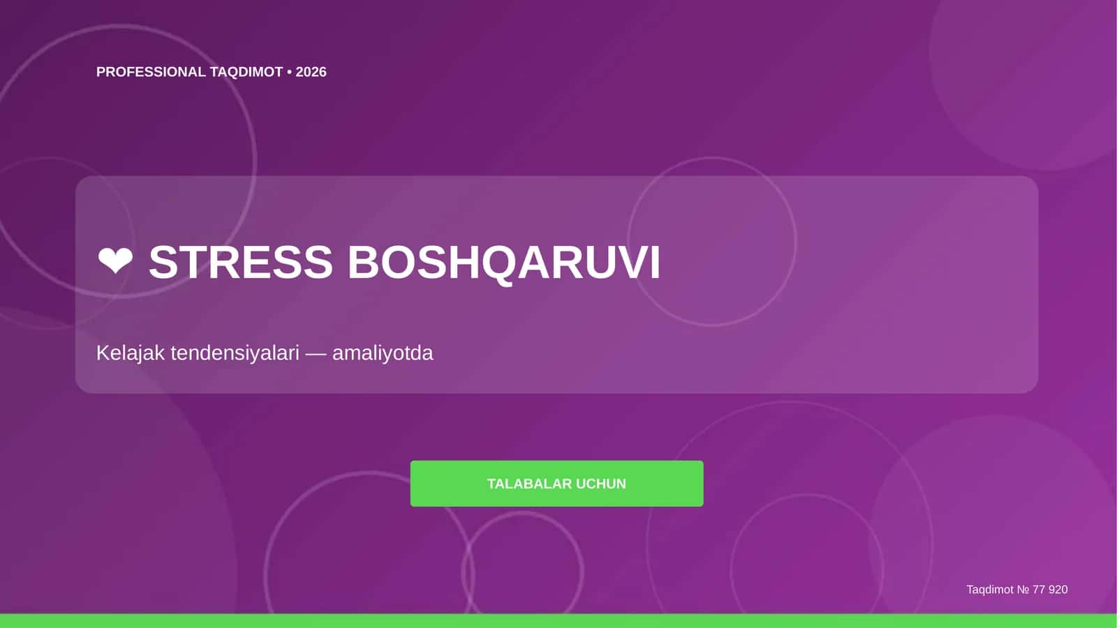STRESS BOSHQARUVI Kelajak tendensiyalari (amaliyotda) 1