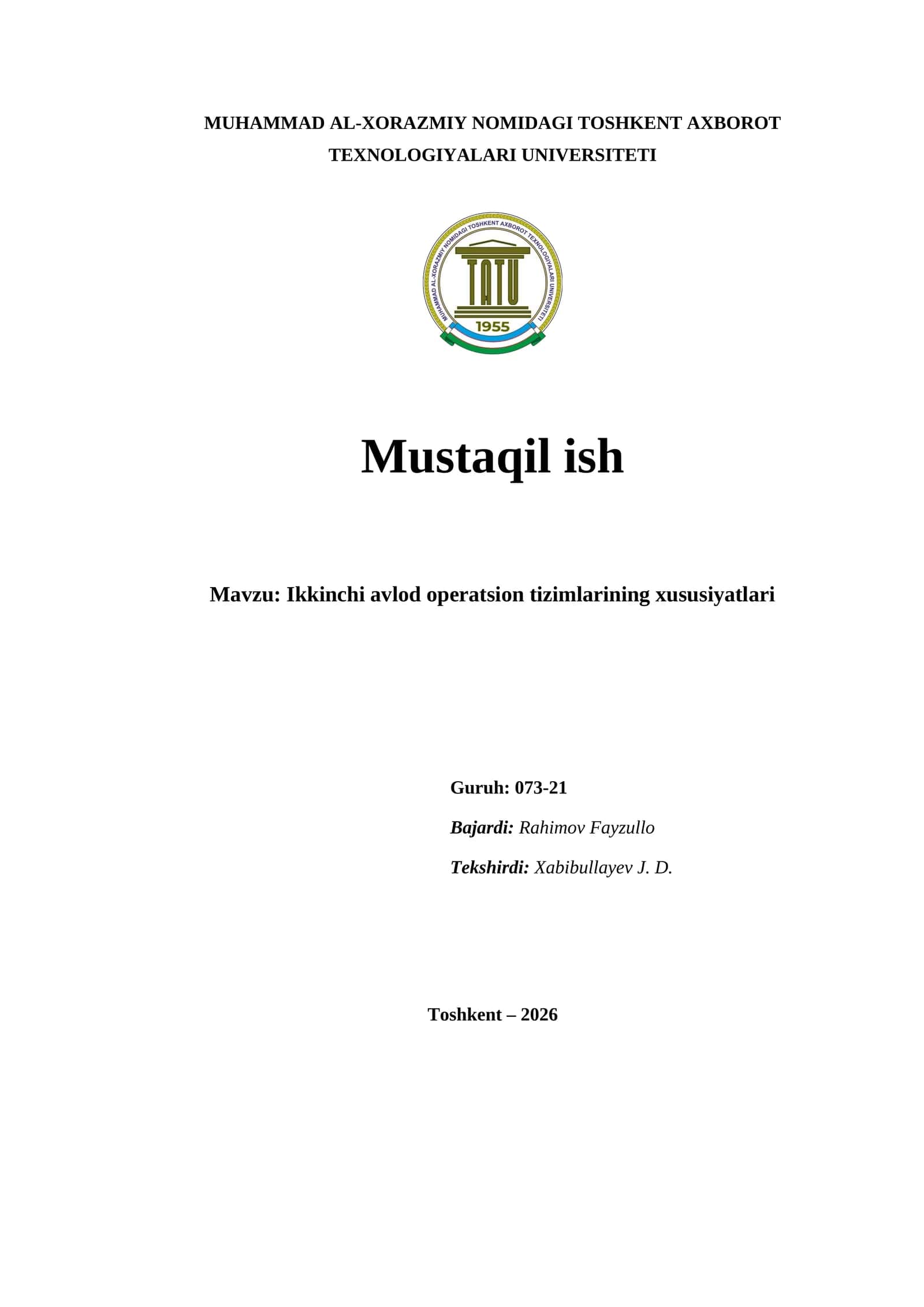 Ikkinchi avlod operatsion tizimlarining xususiyatlari 1