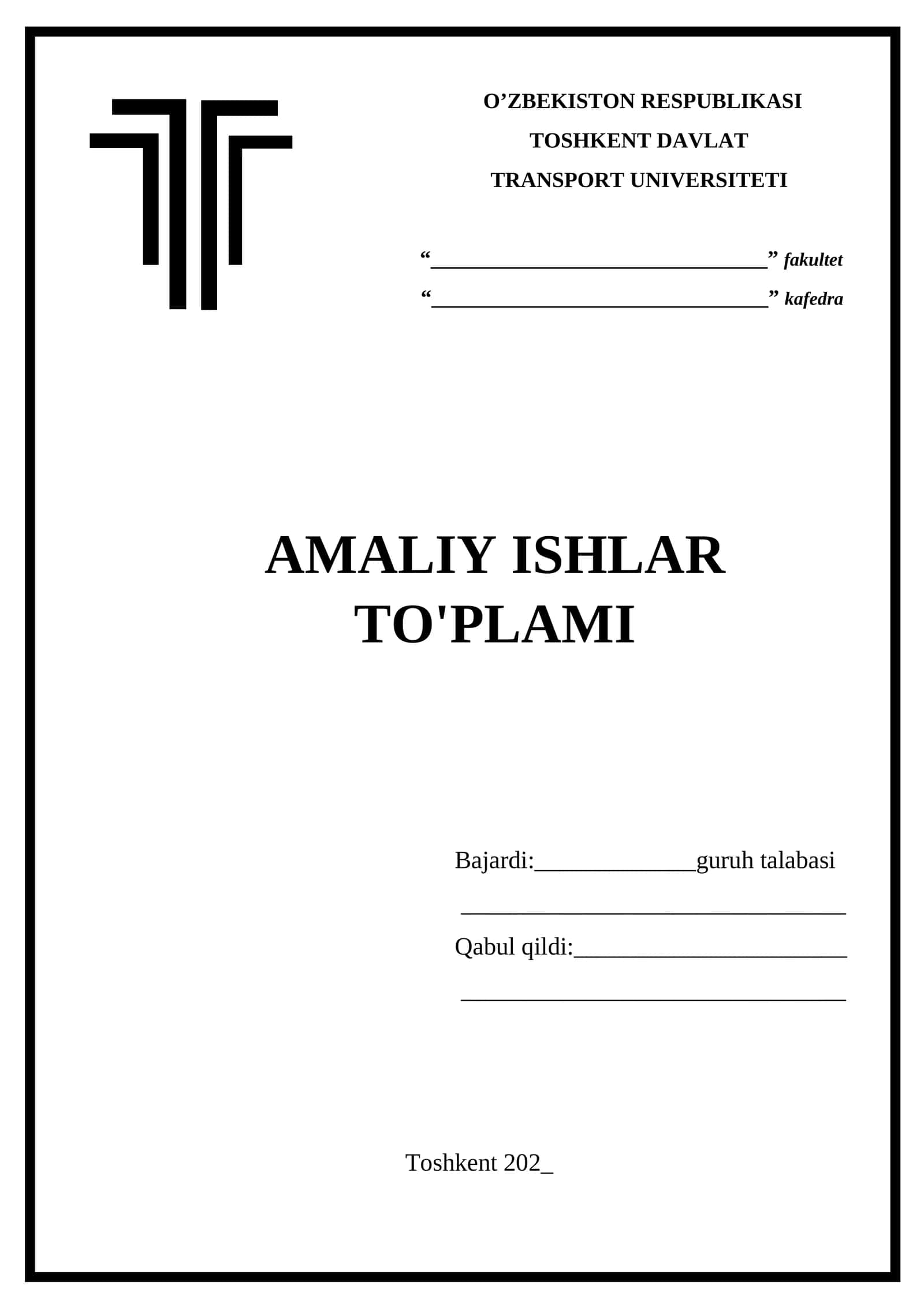 Amaliy ishlar to'plami titul varoq 1