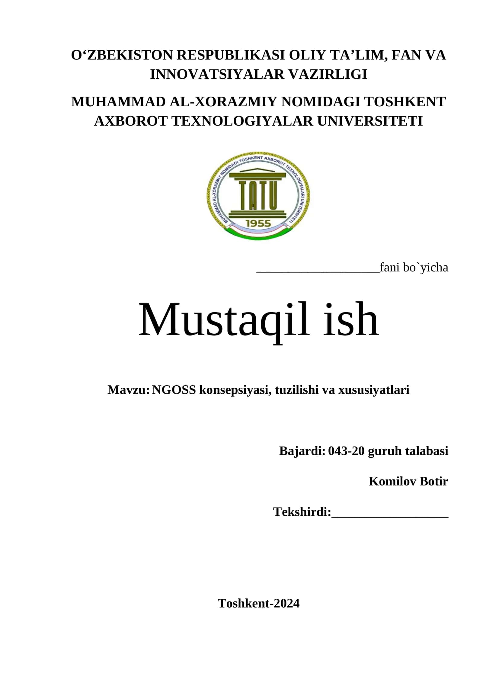 NGOSS konsepsiyasi, tuzilishi va xususiyatlari 1