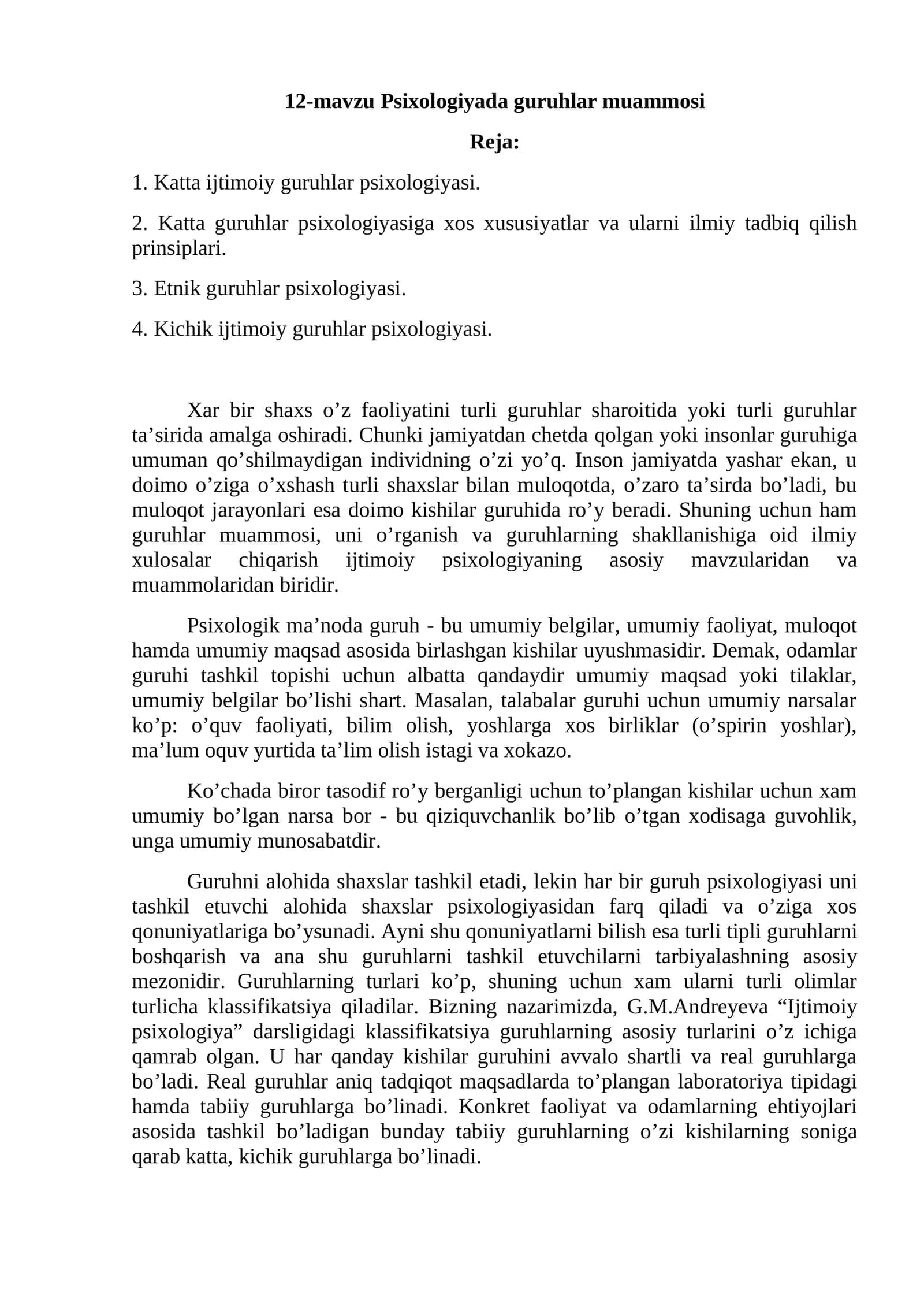 Psixologiyada guruhlar muammosi 1
