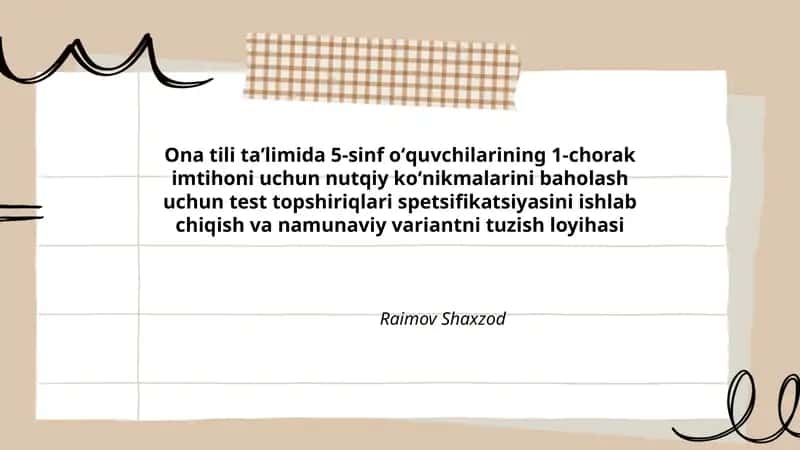 Nutqiy koʻnikmalarini baholash test topshiriqlari spetsifikatsiyasi 1