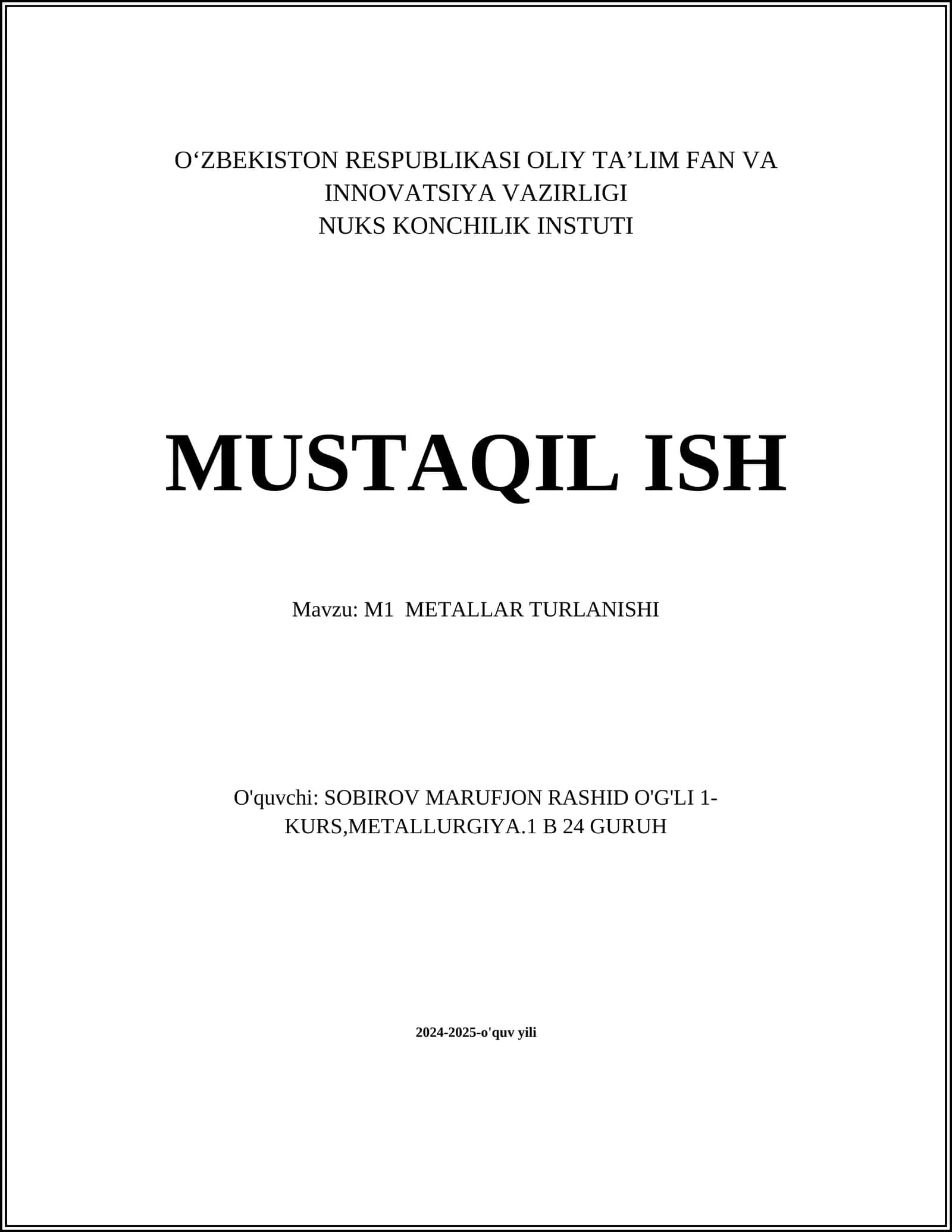 M1 METALLAR TURLANISHI 1