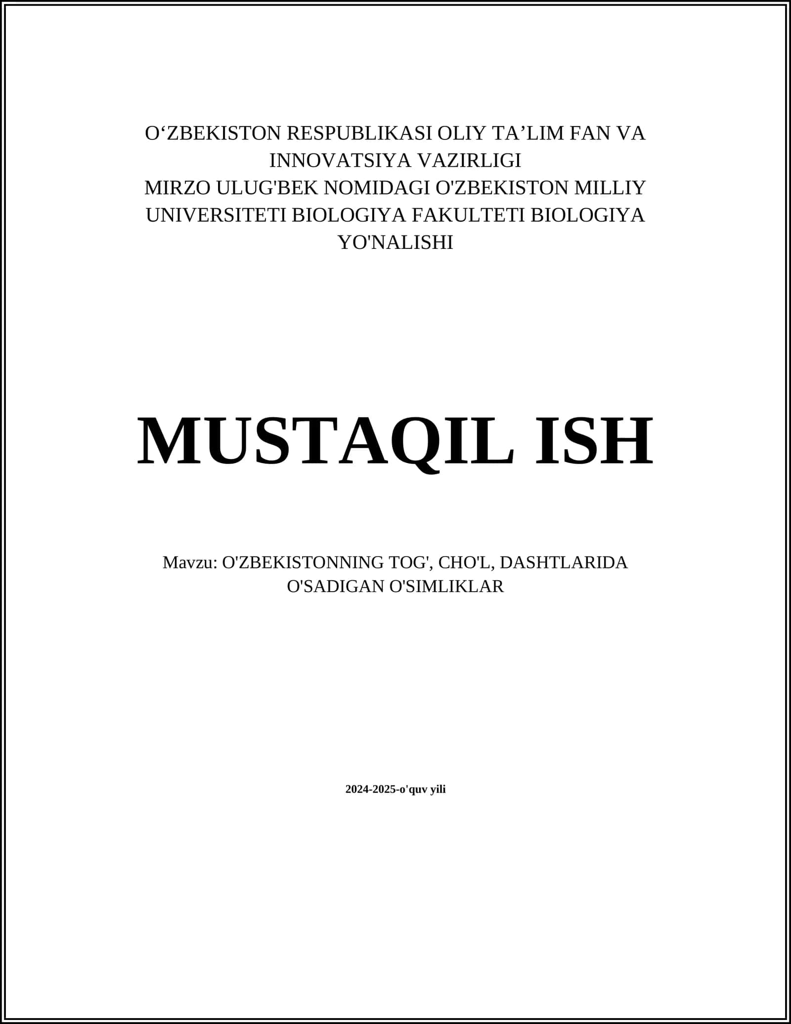 O'ZBEKISTONNING TOG', CHO'L, DASHTLARIDA O'SADIGAN O'SIMLIKLAR 1