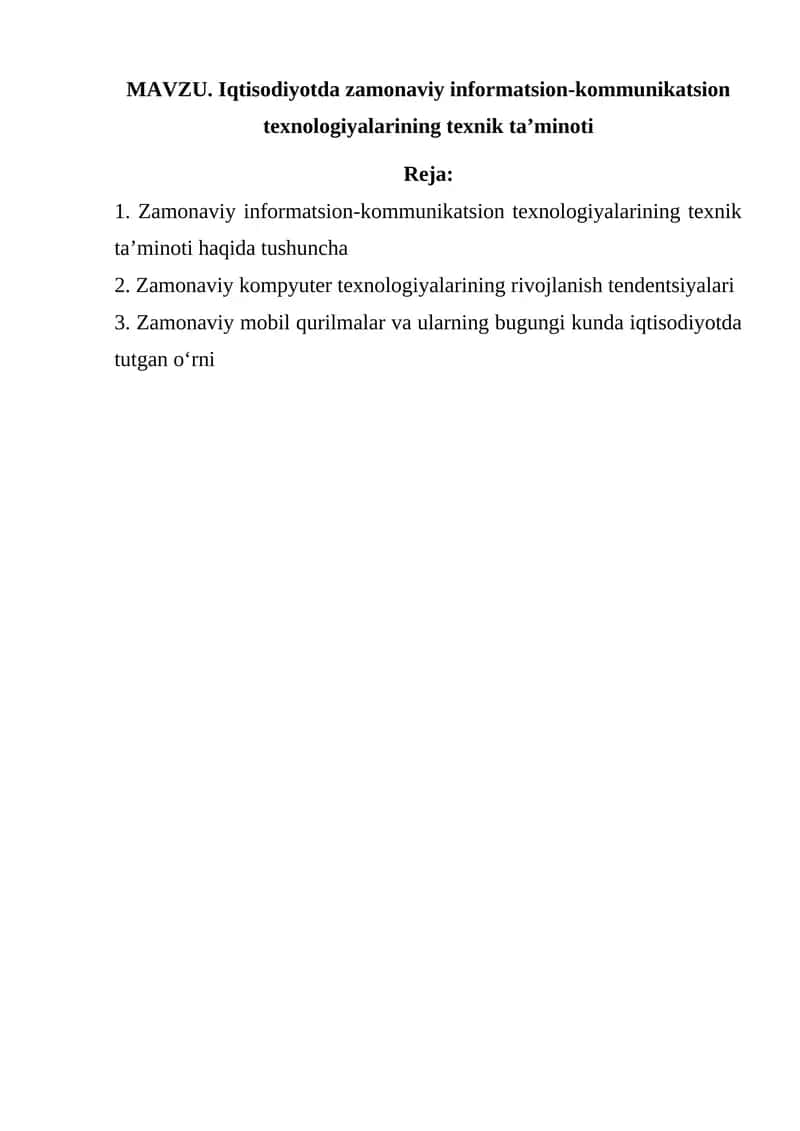Zamonaviy informatsion-kommunikatsion texnologiyalarining texnik ta’minoti 1