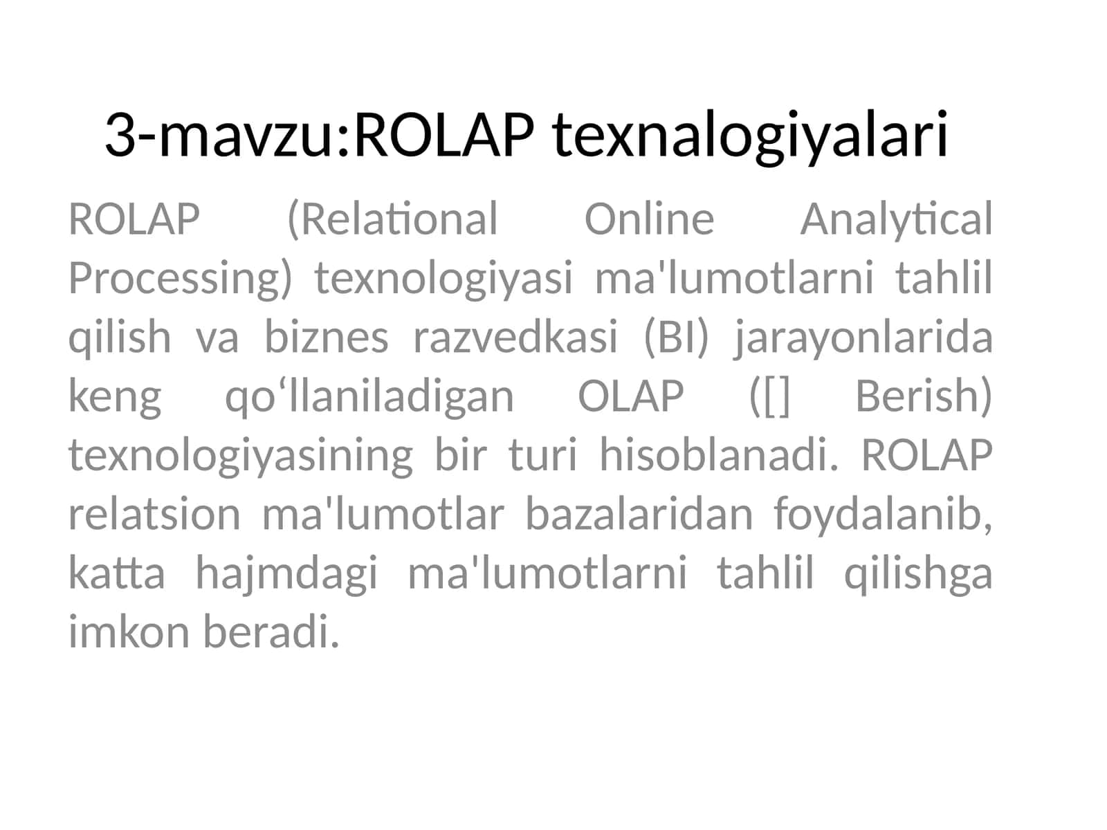 ROLAP texnalogiyalari 1