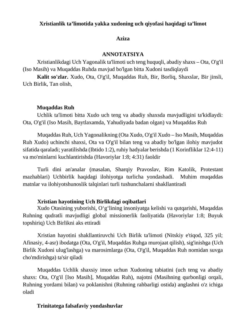 Xristianlikdagi Uch Yagonalik ta'limoti 1