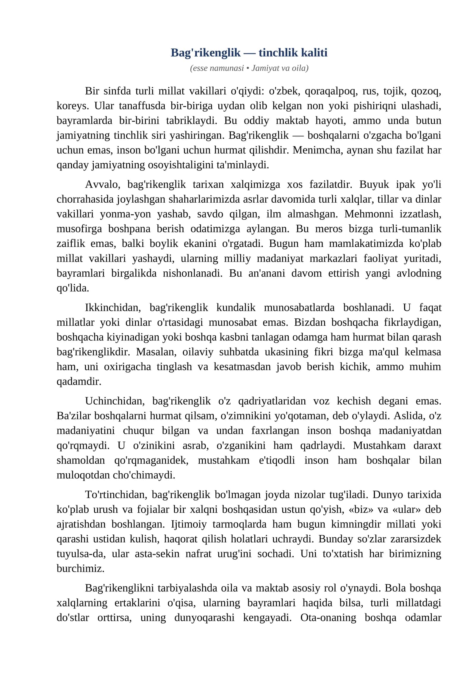Esse Bagrikenglik tinchlik kaliti 1
