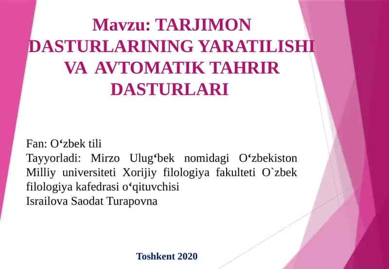 TARJIMON DASTURLARINING YARATILISHI VA AVTOMATIK TAHRIR DASTURLARI 1