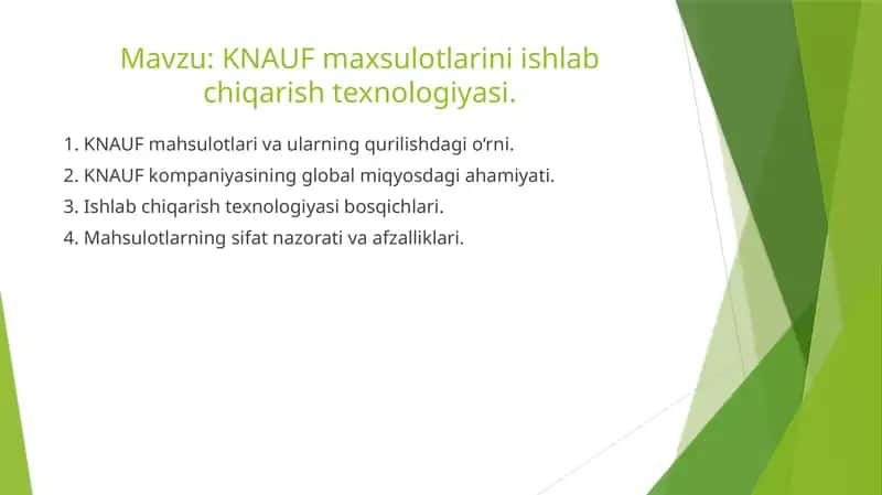 KNAUF maxsulotlarini ishlab chiqarish texnologiyasi. 1
