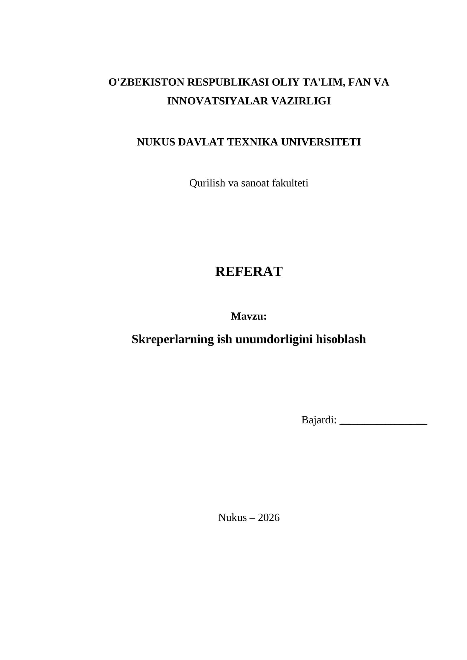Skreperlarning ish unumdorligini hisoblash 1