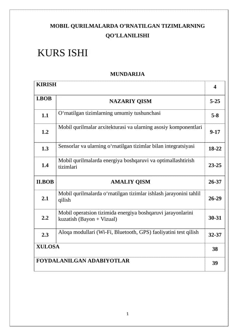 MOBIL QURILMALARDA O’RNATILGAN TIZIMLARNING QO’LLANILISHI 1
