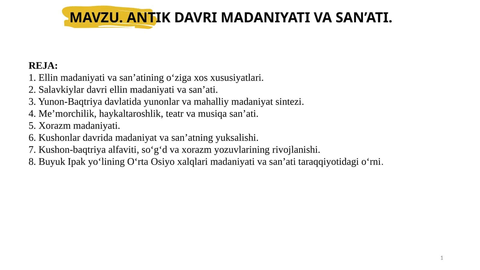 ANTIK DAVRI MADANIYATI VA SAN’ATI 1