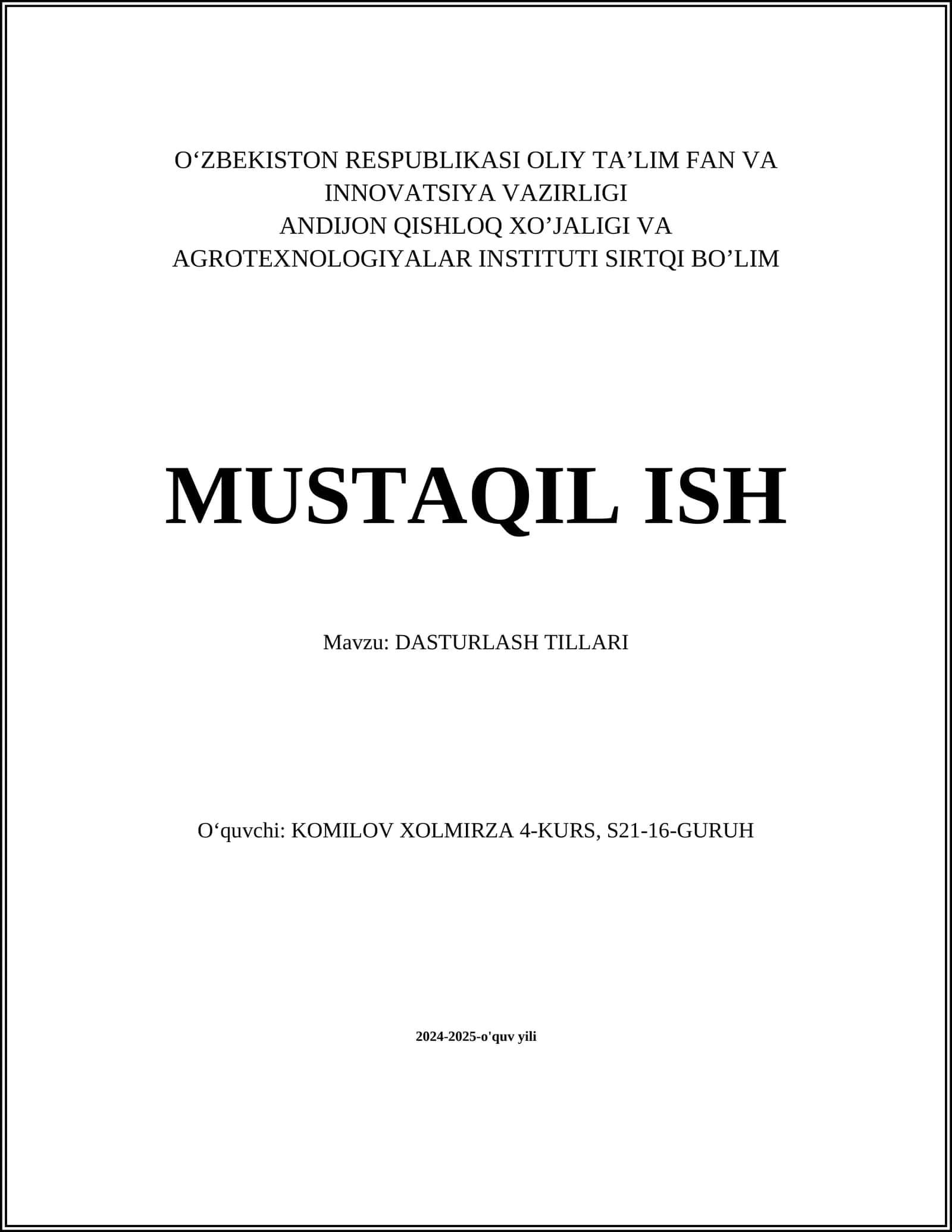 DASTURLASH TILLARI 1