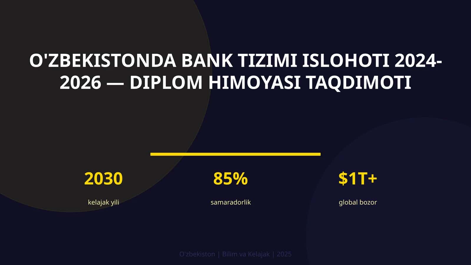 O'zbekistonda bank tizimi islohoti 2024-2026 — diplom himoyasi taqdimoti 1